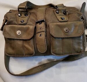Linea Pelle Olive Green Perforated Leather Convertible Satchel